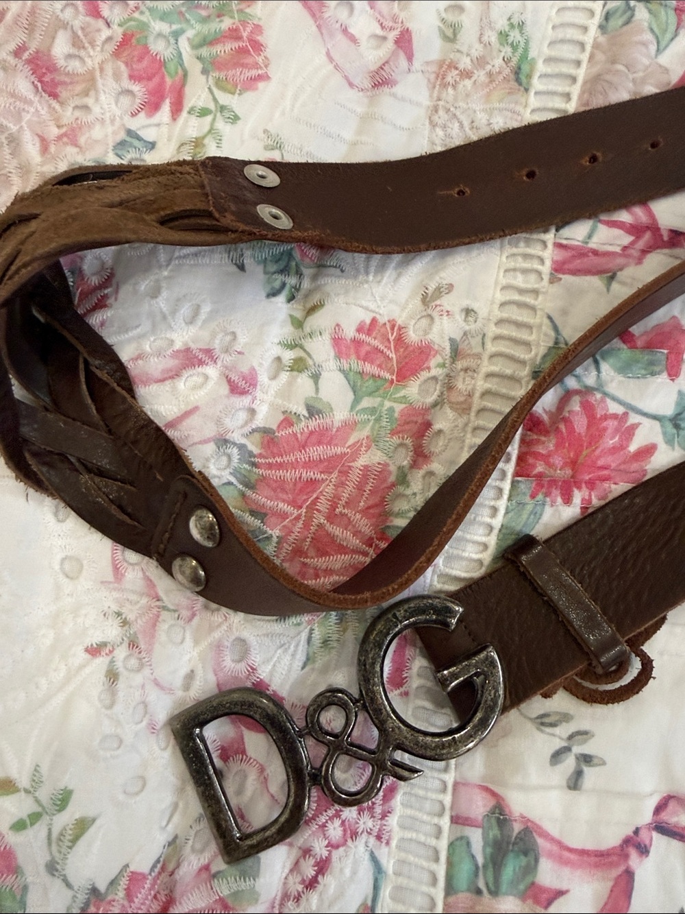 Braided Brown Leather Belt with Decorative Metal Buckle D&G 104cm vintage - Picture 3 of 7
